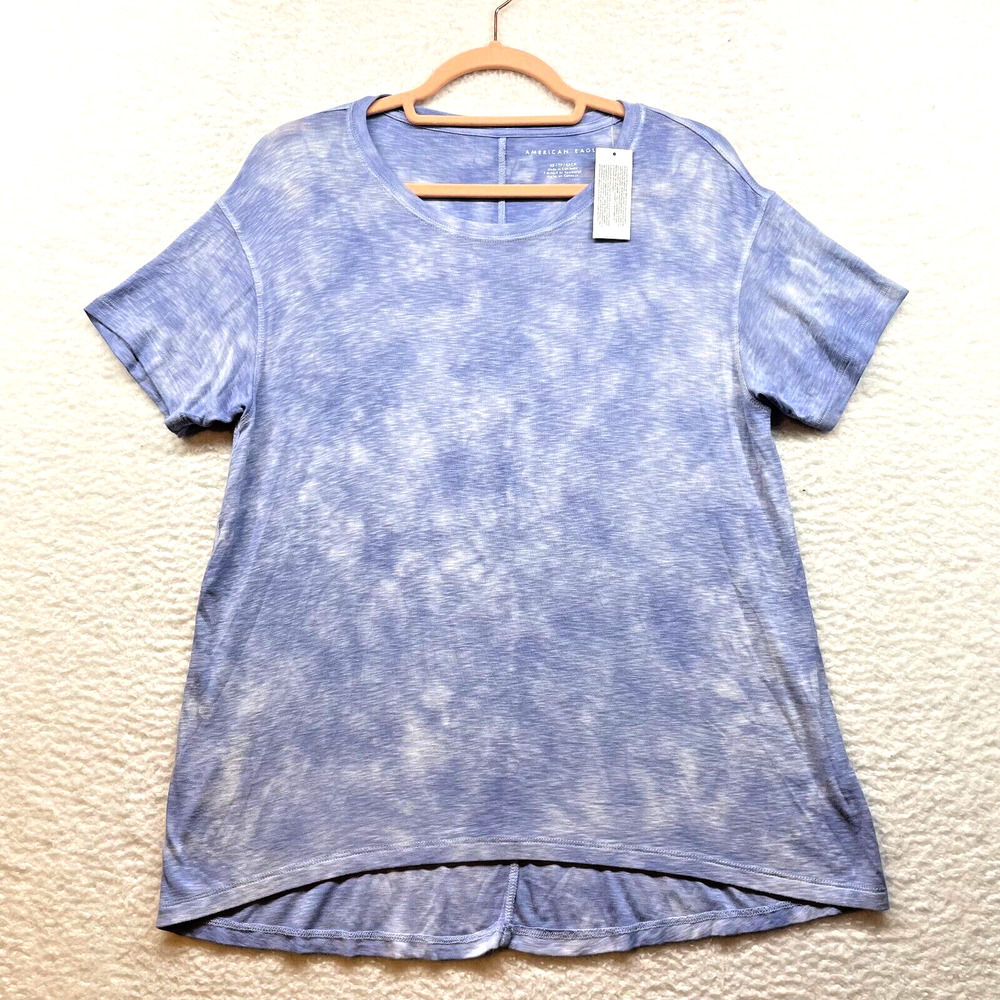 American Eagle Shirt Womens Extra Small Blue Tie Dye Short Sleeve Crew Pullover